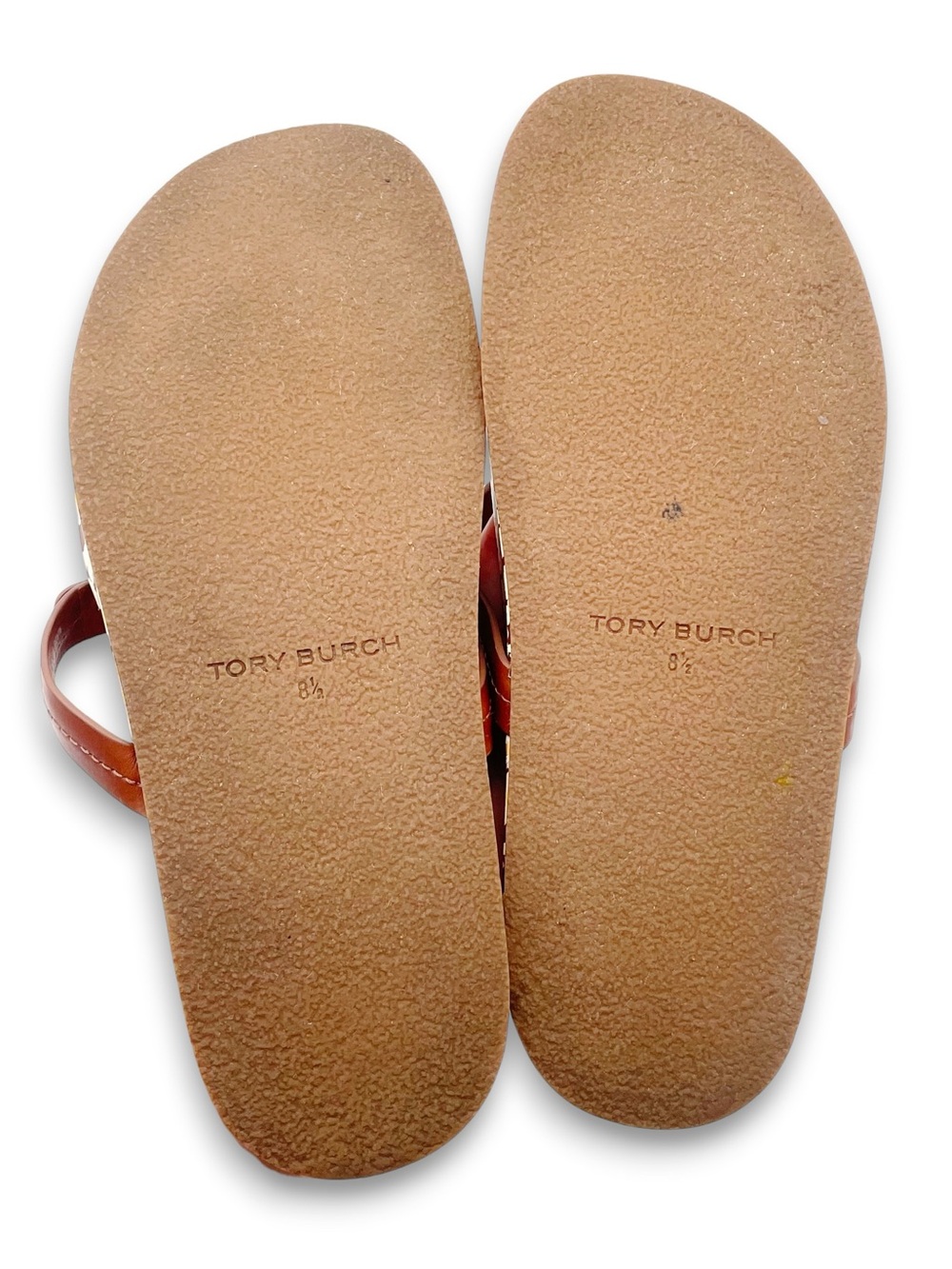 Tory Burch Miller Cloud Sandals Sz 8.5 Brown Floral Logo Leather Flip Flop Slide - Picture 15 of 16